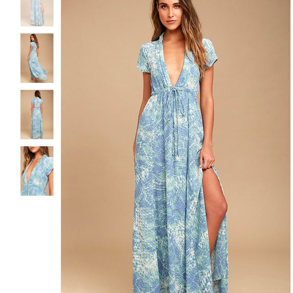 NWT'S LULU'S Mermaid's Tale Blue Print Maxi Dress